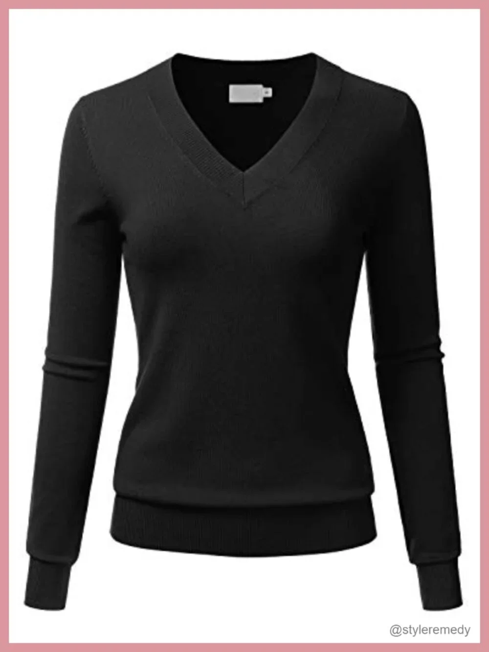 V-Neck Long Sleeve Knit Pullover Sweater, Soft Stretch, Slim Fit